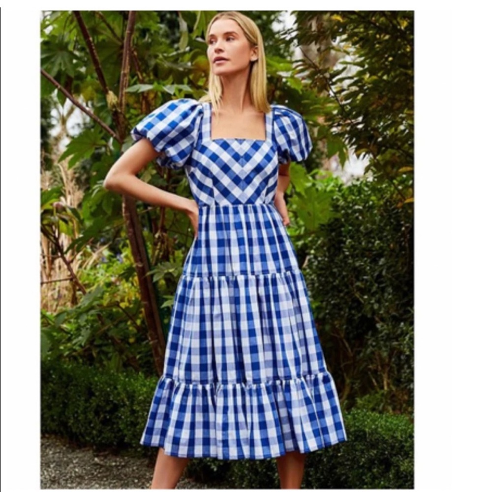 Antonio Melani Amara Gingham Tiered Flounce Hem A-Line Midi Dress - Picture 1 of 8